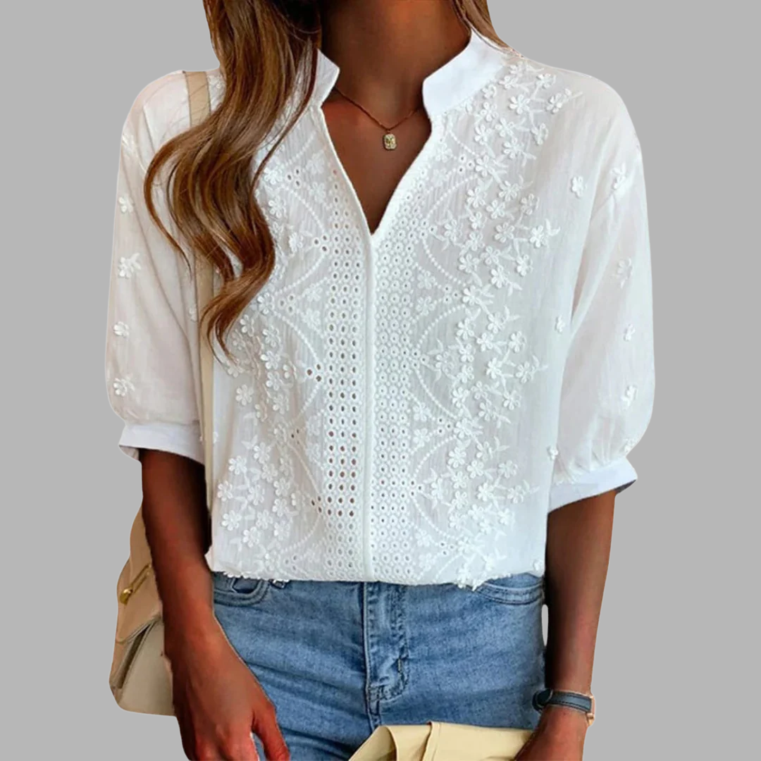 Margot Biarritz - Blouse blanche élégante à manches bouffantes