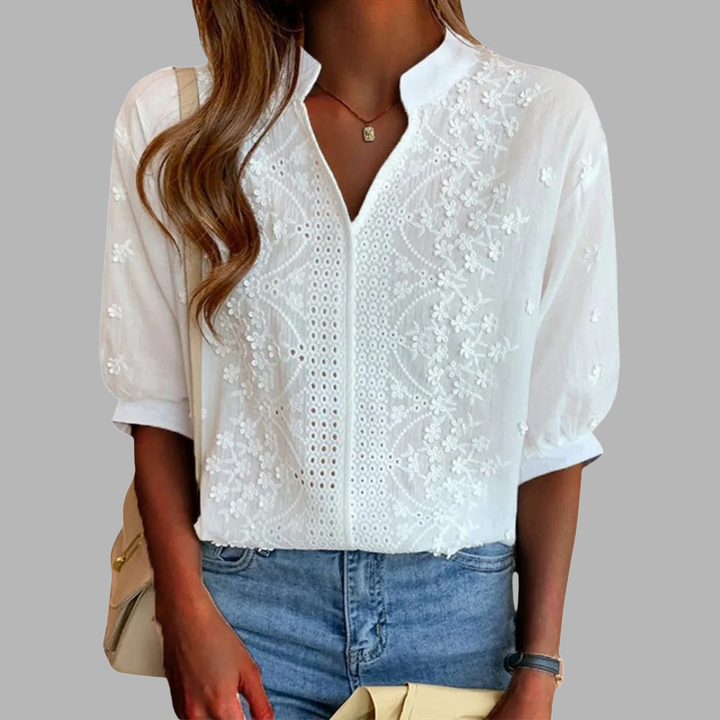 Margot Biarritz - Blouse blanche élégante à manches bouffantes