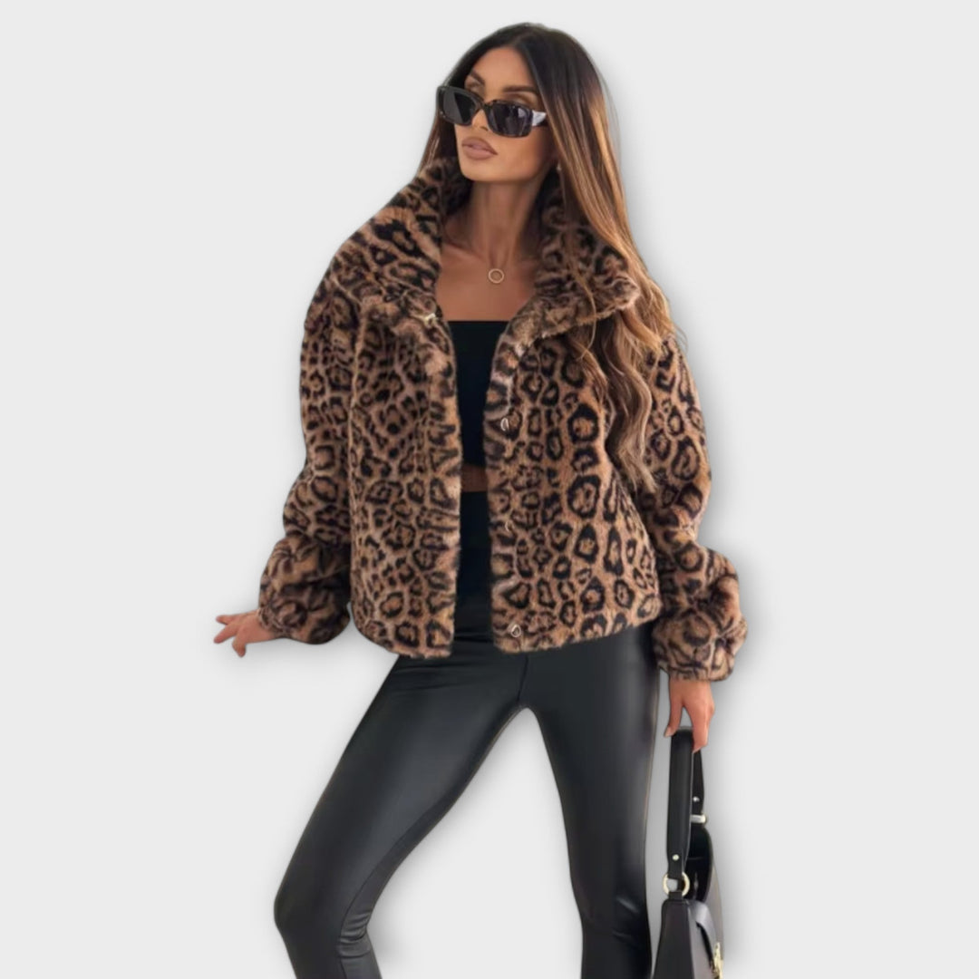 Margot Biarritz - Manteau en peluche synthétique à imprimé léopard