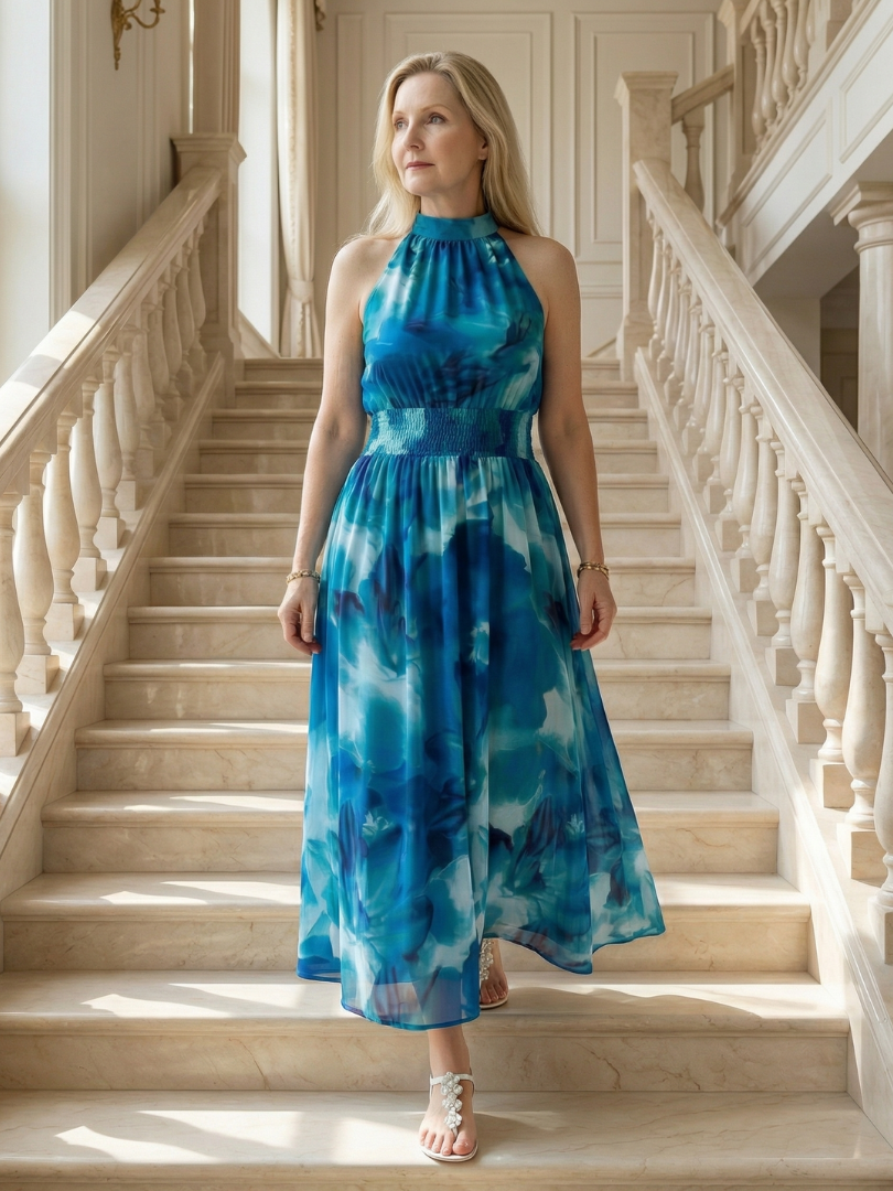 Margot Biarritz - Robe Midi à Encolure Halter Froncée