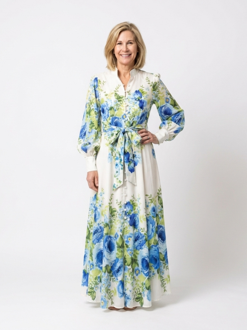 Margot Biarritz - Robe Maxi à Manches Longues Fleurs Nora