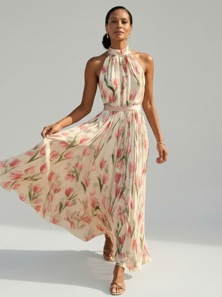 Margot Biarritz - Robe Midi à Col Halter à Fleurs Aurelle