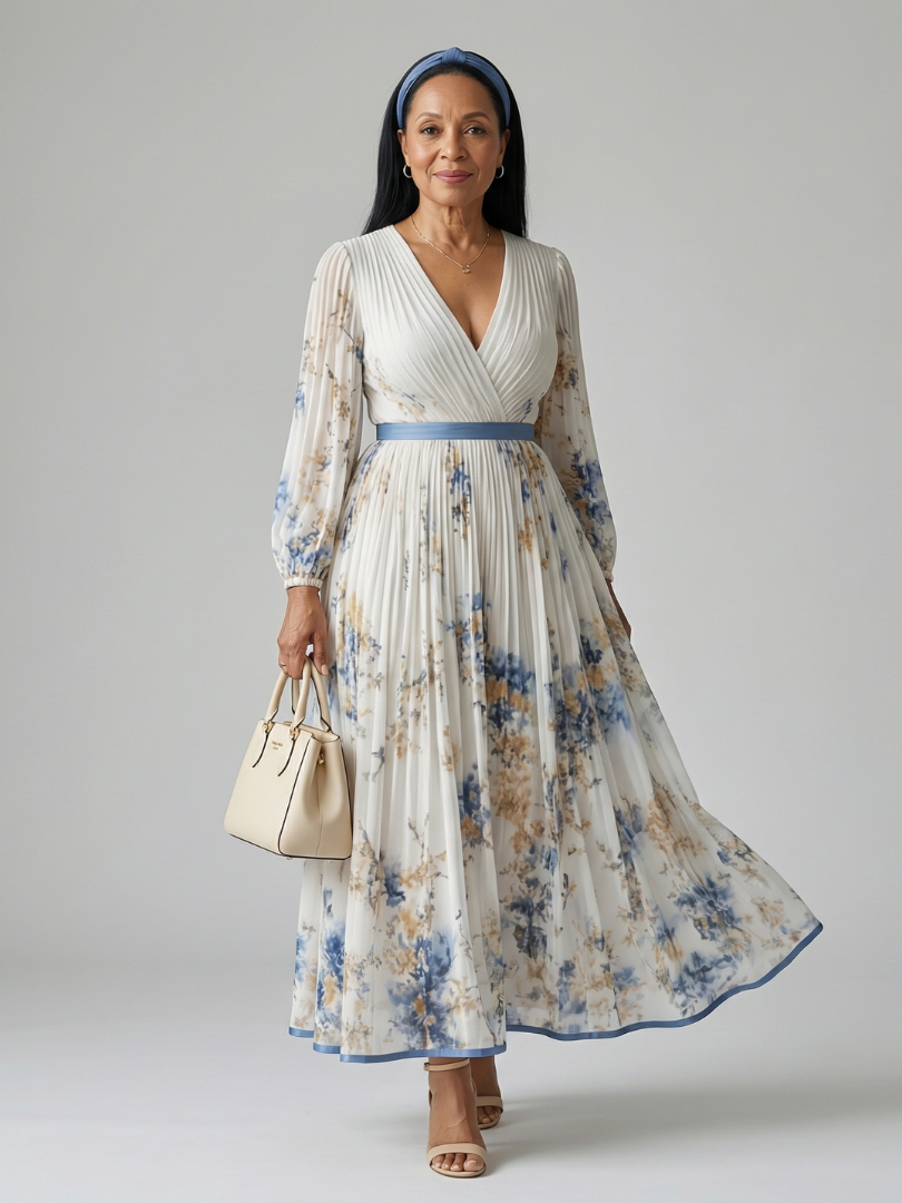 Margot Biarritz - Robe Midi Plissée à Enveloppe Rielle