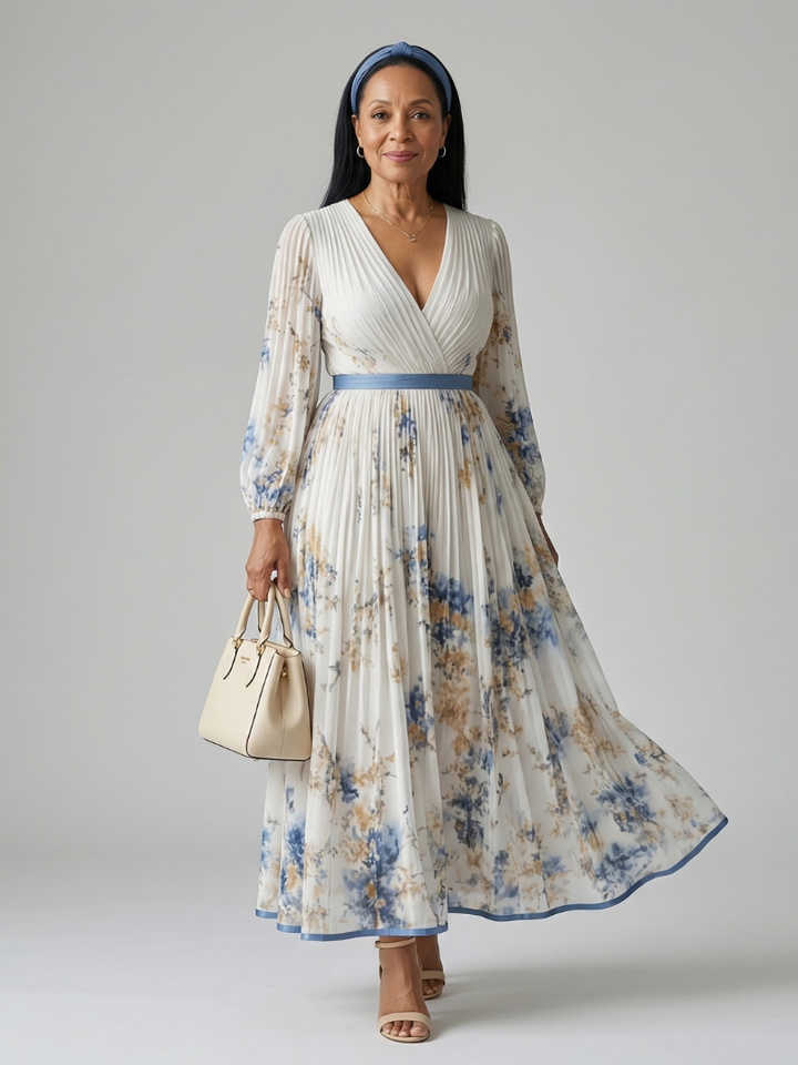 Margot Biarritz - Robe Midi Plissée à Enveloppe Rielle