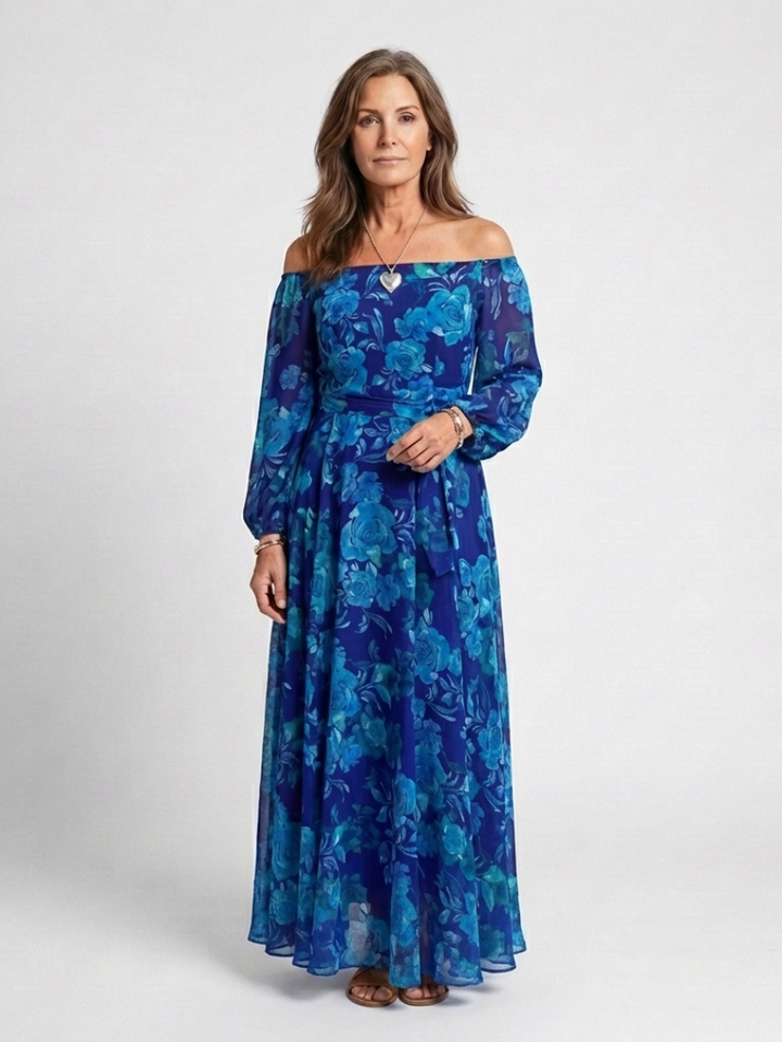 Margot Biarritz - Robe Maxi Fleurie à Épaules Dégagées