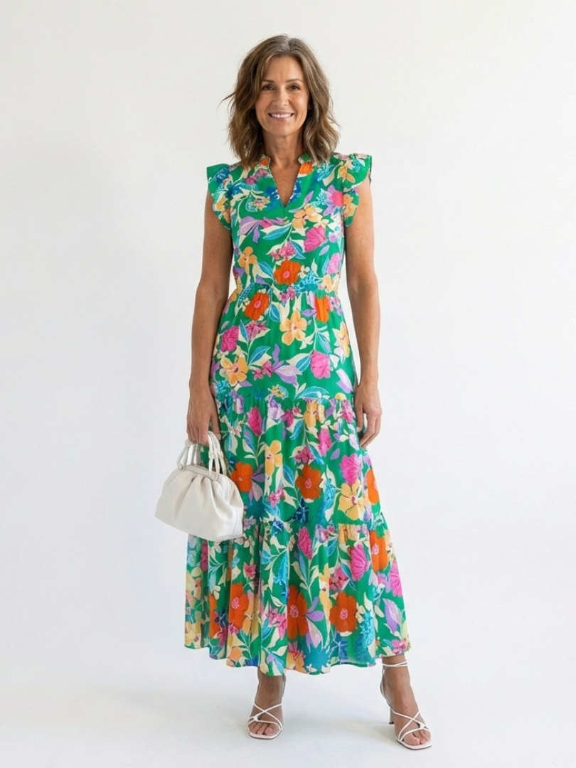 Margot Biarritz - Robe Midi Évasée Imprimée Fleurie Lilas
