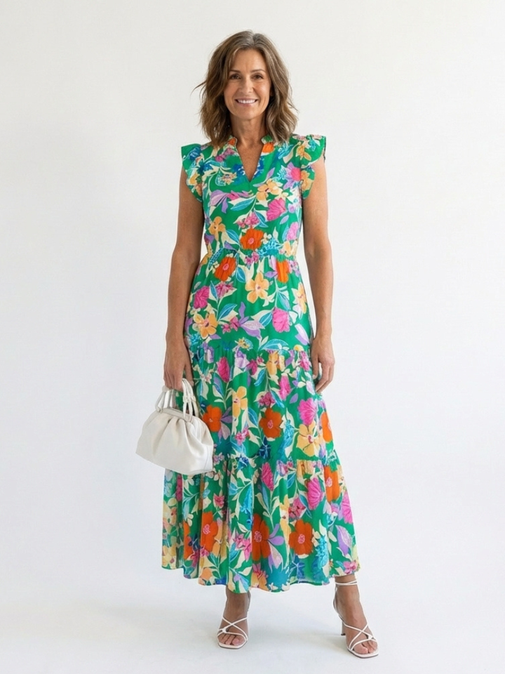 Margot Biarritz - Robe Midi Évasée Imprimée Fleurie Lilas