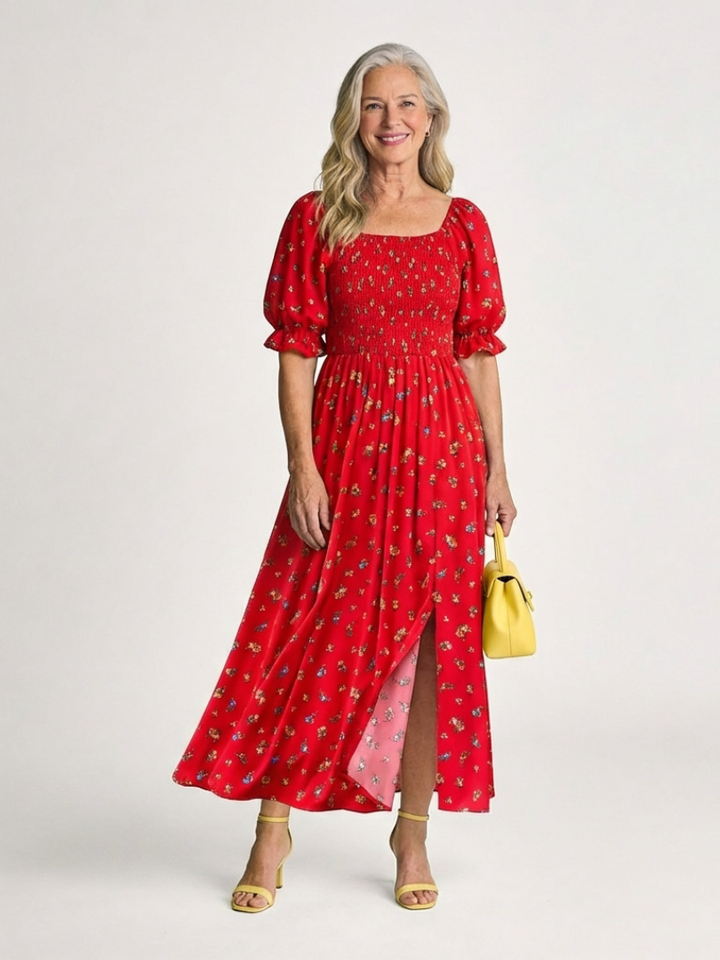 Margot Biarritz - Robe midi à manches bouffantes Delphine