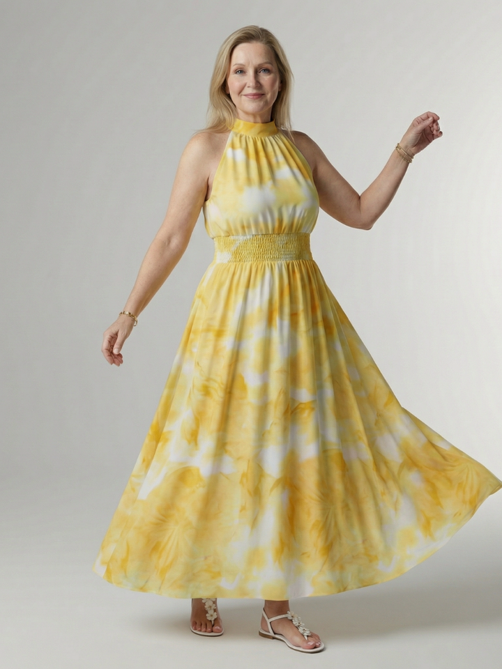 Margot Biarritz - Robe Midi à Encolure Halter Froncée