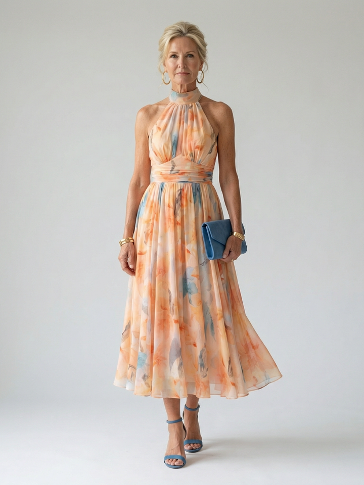 Margot Biarritz - Robe Midi à Col Halter Doux Elin