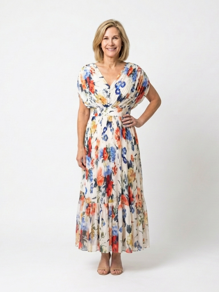 Margot Biarritz - Robe Midi Fleurie Plissée Savannah
