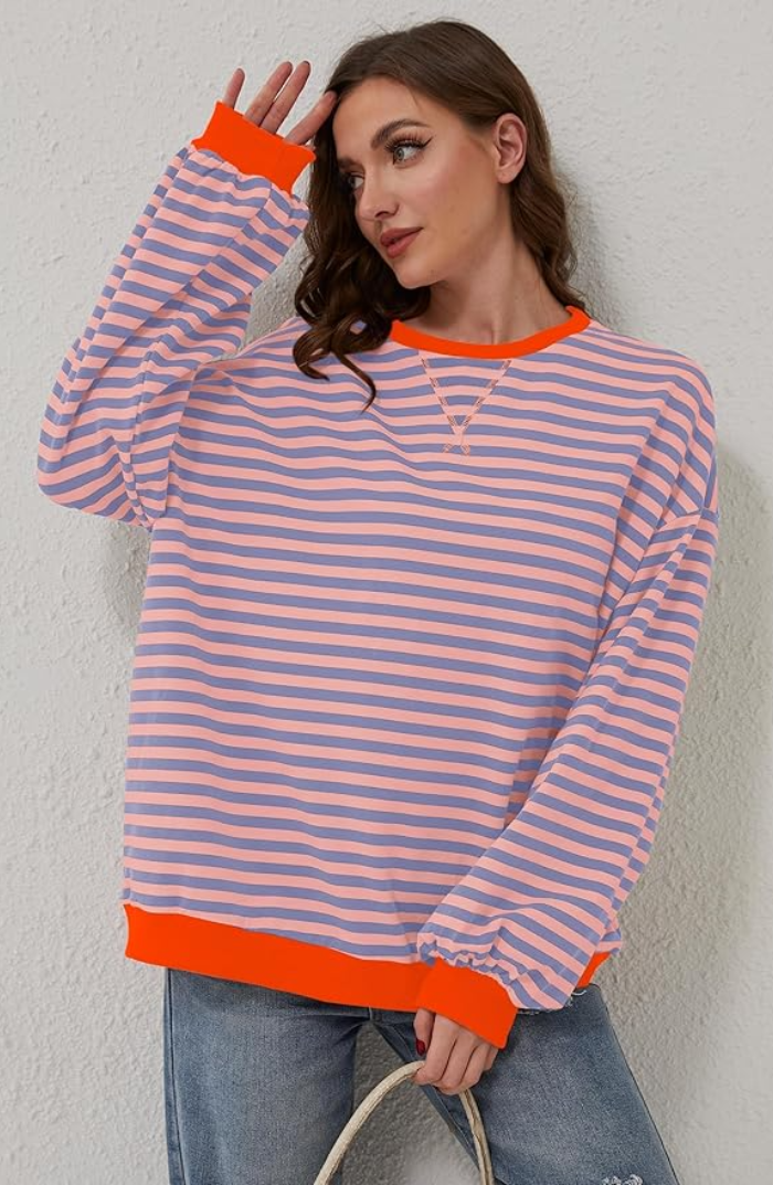 Margot Biarritz - Pull Oversized Rayé à Manches Longues
