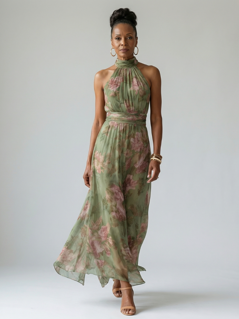 Margot Biarritz - Robe Midi Halter Froncée Mirelle