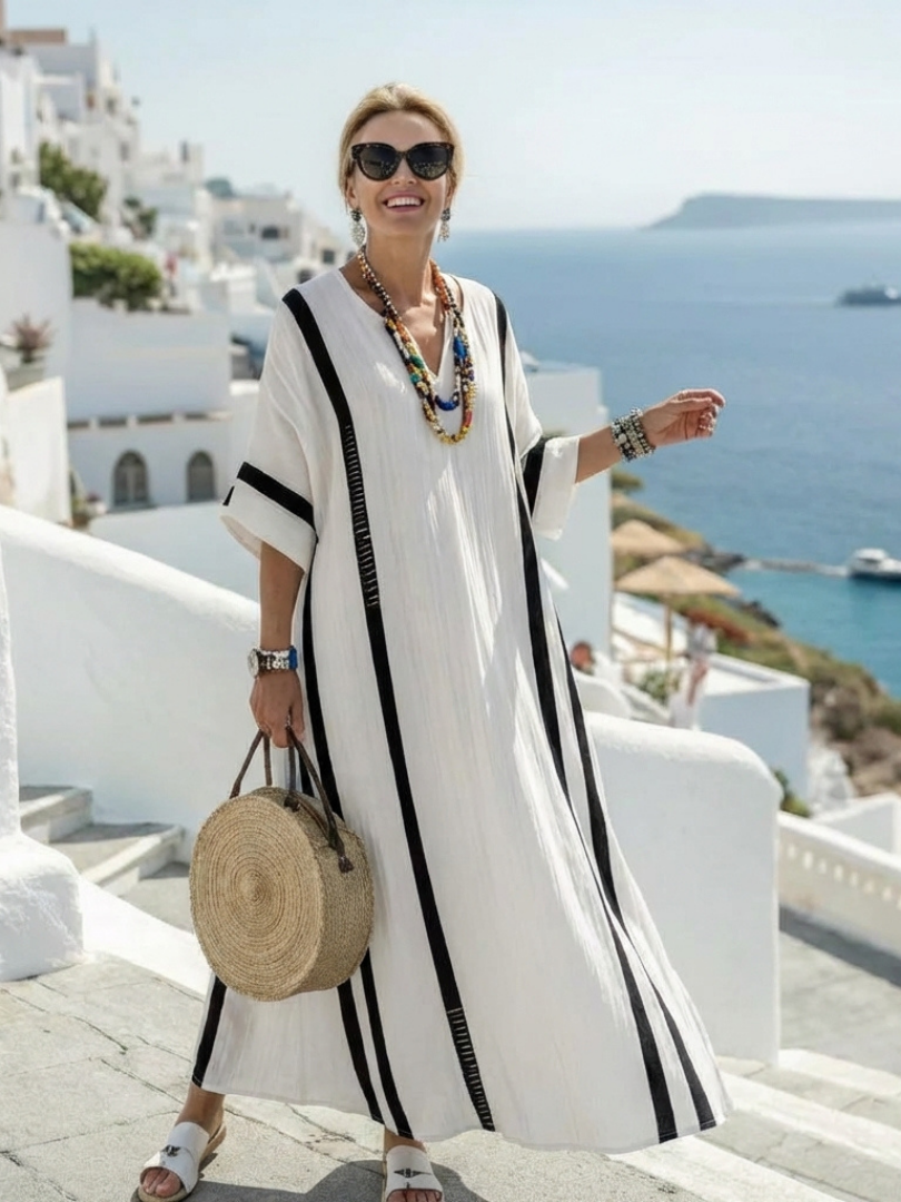 Margot Biarritz - Robe Maxi à Manches Courtes Elvienne