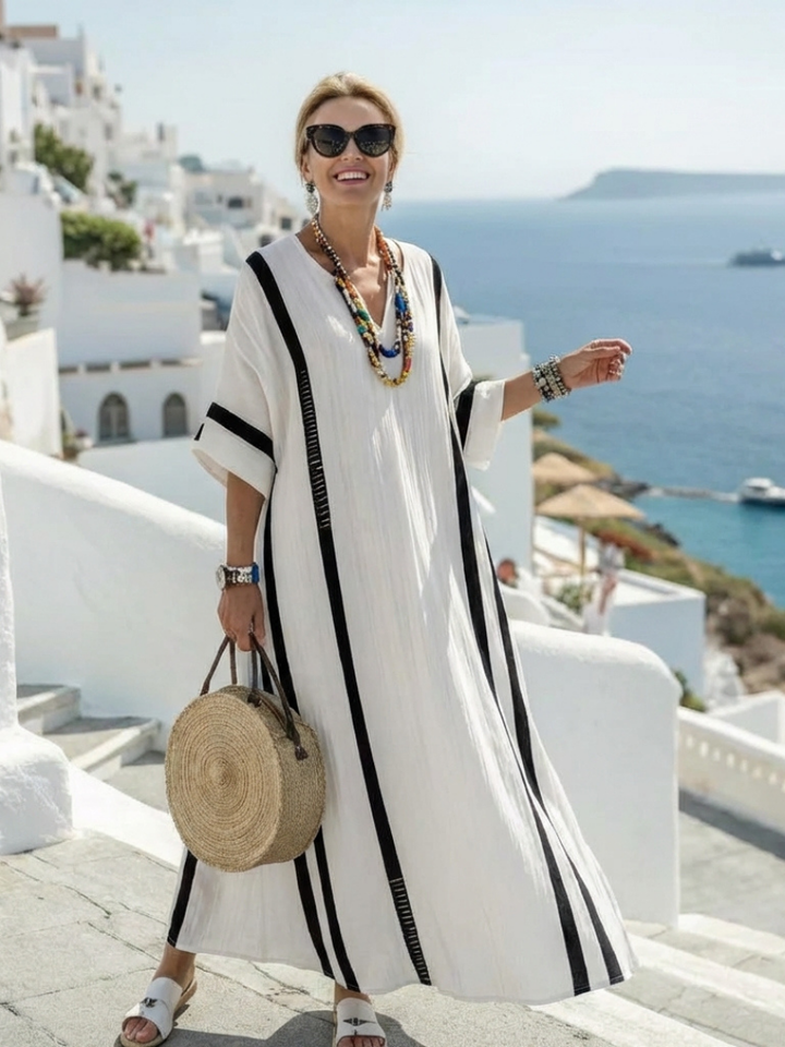 Margot Biarritz - Robe Maxi à Manches Courtes Elvienne