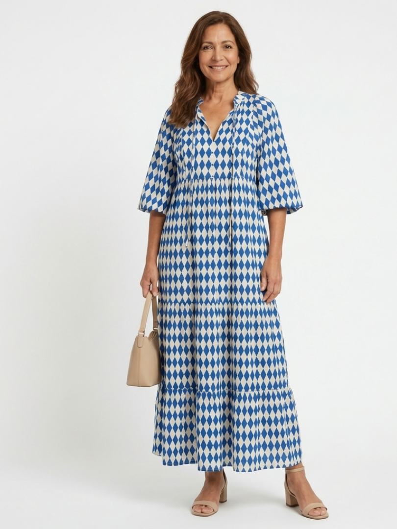 Margot Biarritz - Robe Midi à Imprimé Diamant Elodie