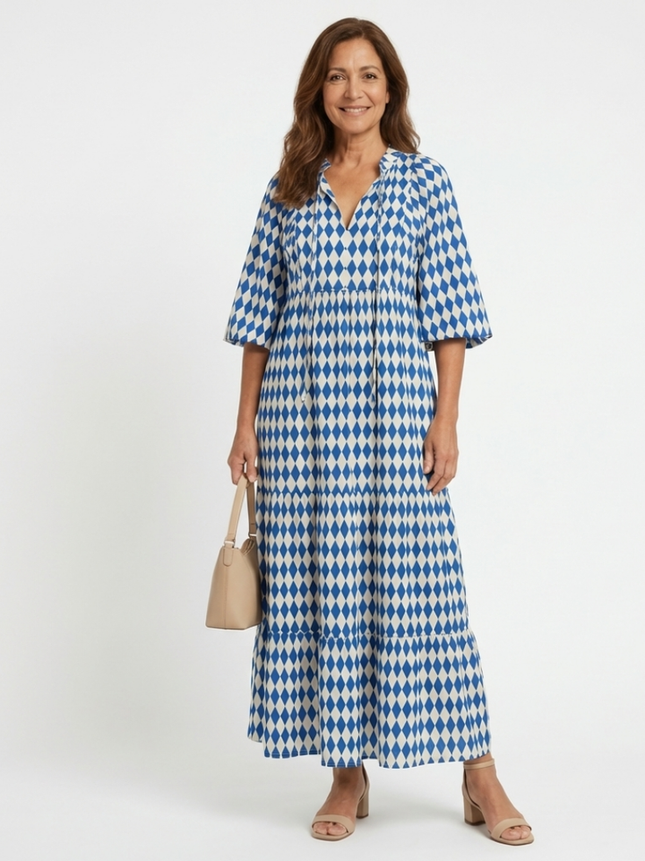 Margot Biarritz - Robe Midi à Imprimé Diamant Elodie