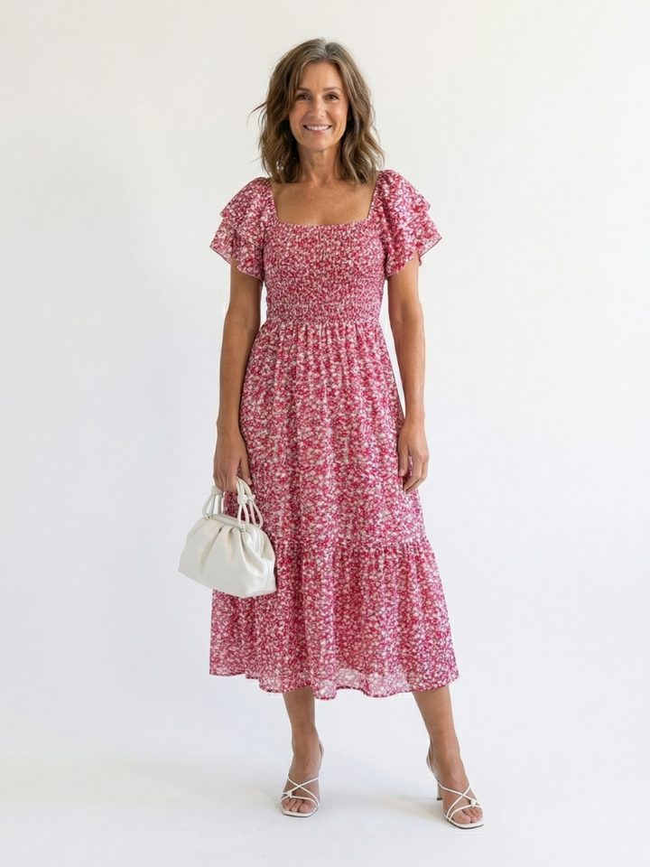 Margot Biarritz - Robe Midi Florale à Épaules Nues Odette