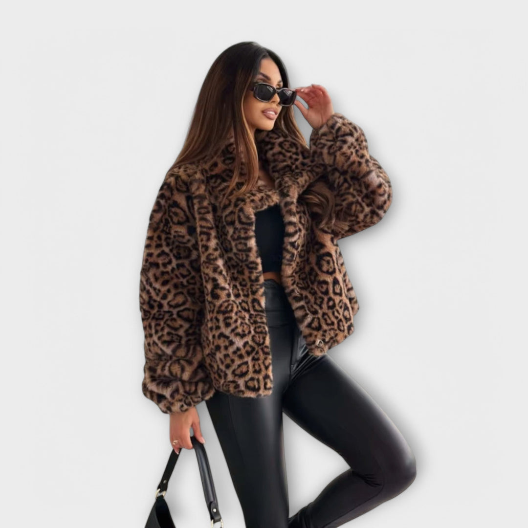 Margot Biarritz - Manteau en peluche synthétique à imprimé léopard