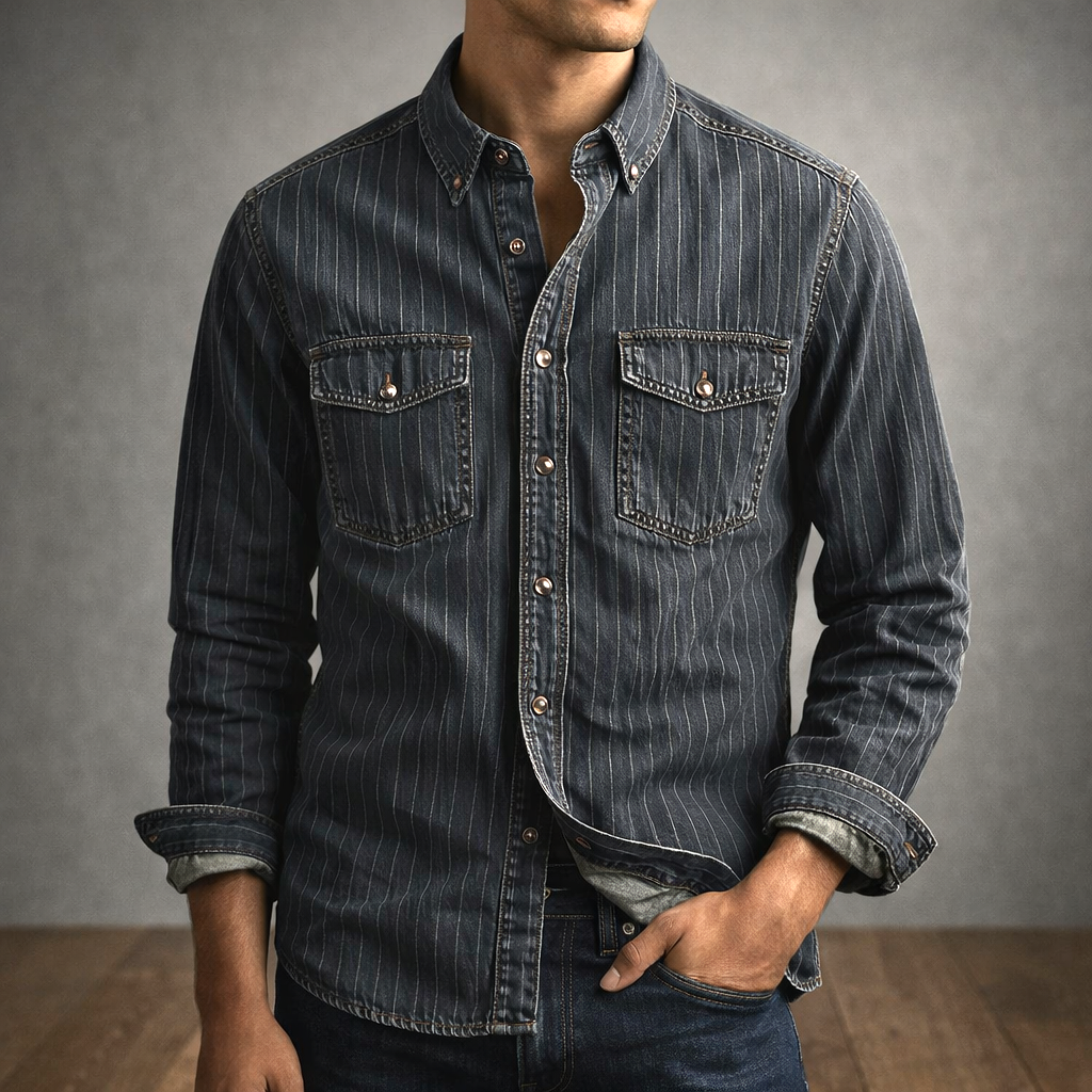 Margot Biarritz - Chemise à rayures à manches longues pour homme