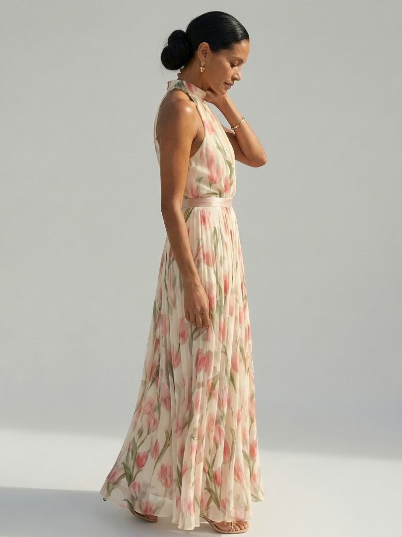 Margot Biarritz - Robe Midi à Col Halter à Fleurs Aurelle