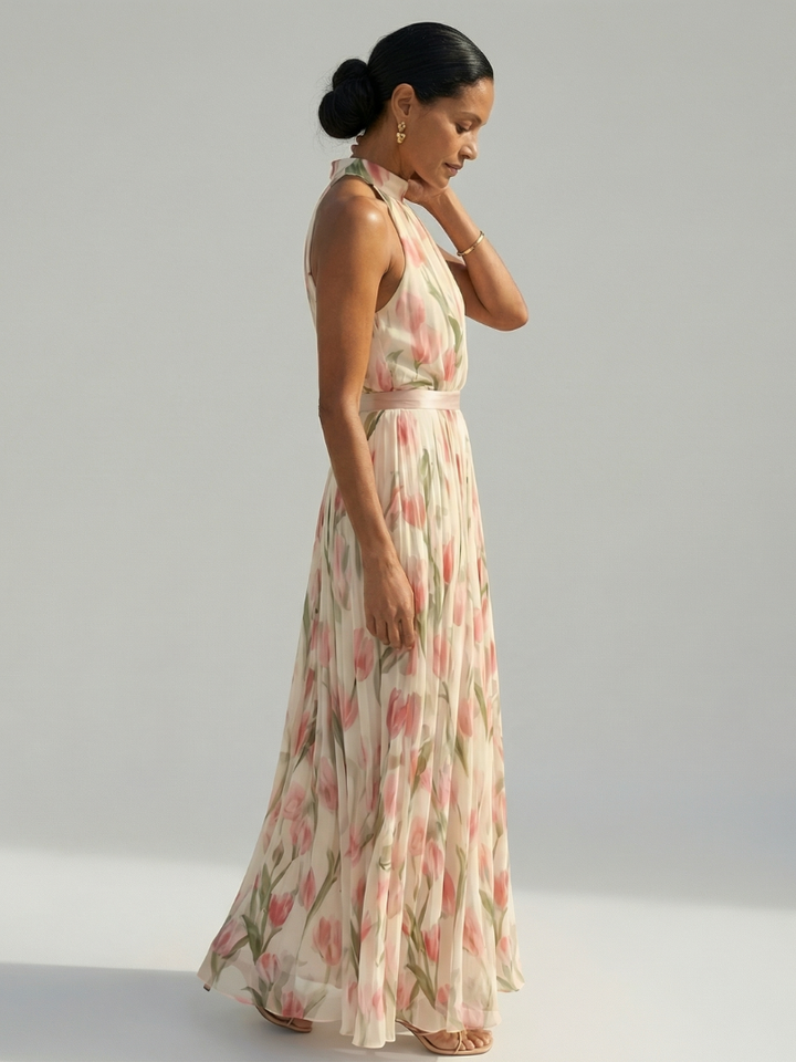 Margot Biarritz - Robe Midi à Col Halter à Fleurs Aurelle