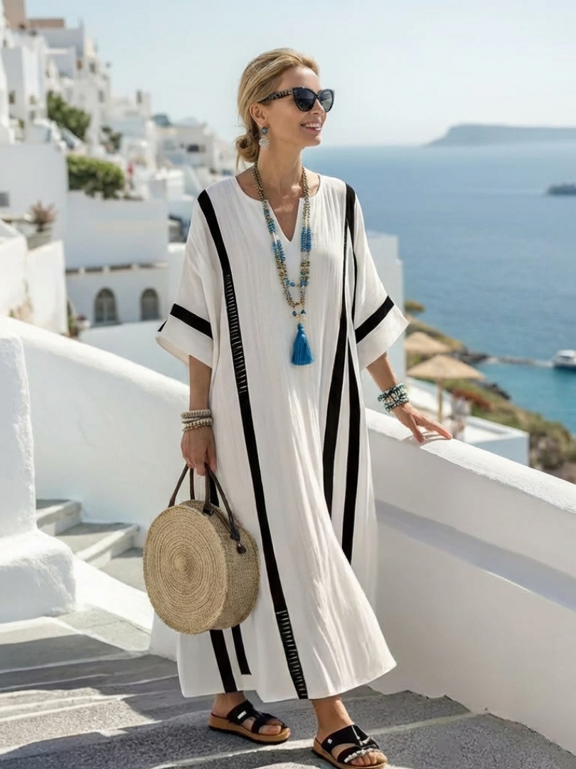Margot Biarritz - Robe Maxi à Manches Courtes Elvienne