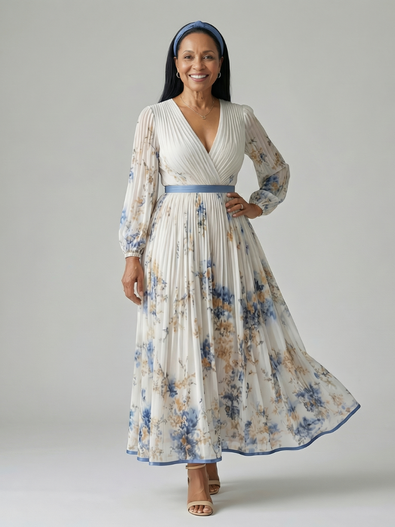 Margot Biarritz - Robe Midi Plissée à Enveloppe Rielle