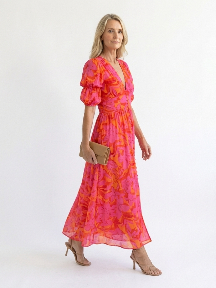 Margot Biarritz - Robe Midi à Manches Bouffantes Willow