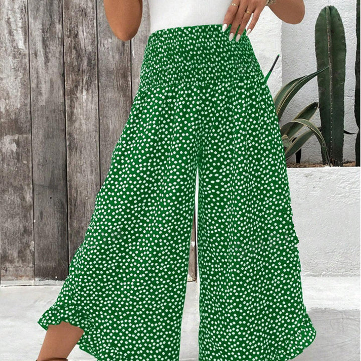 Margot Biarritz - Pantalons larges à volants taille haute imprimés décontractés