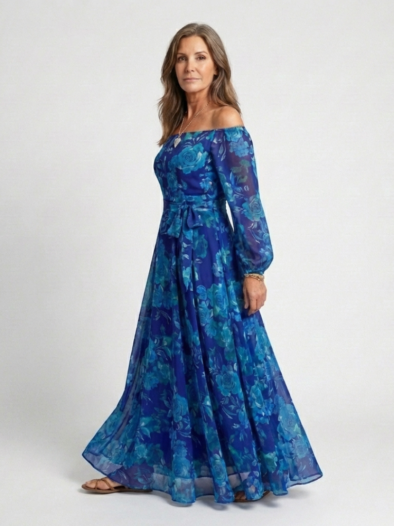 Margot Biarritz - Robe Maxi Fleurie à Épaules Dégagées