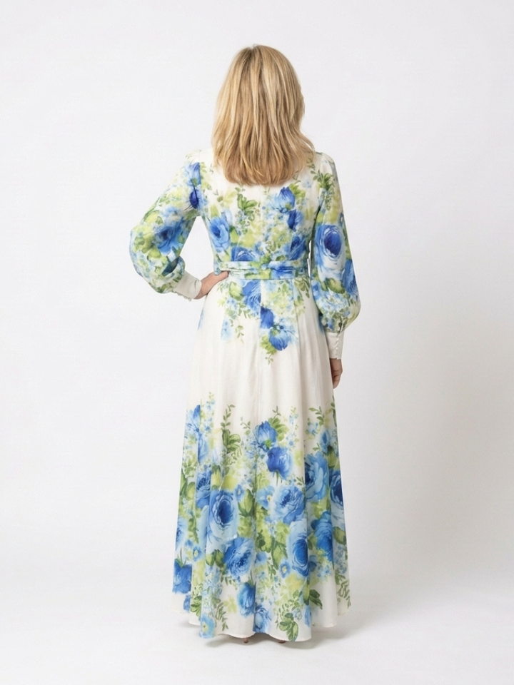 Margot Biarritz - Robe Maxi à Manches Longues Fleurs Nora