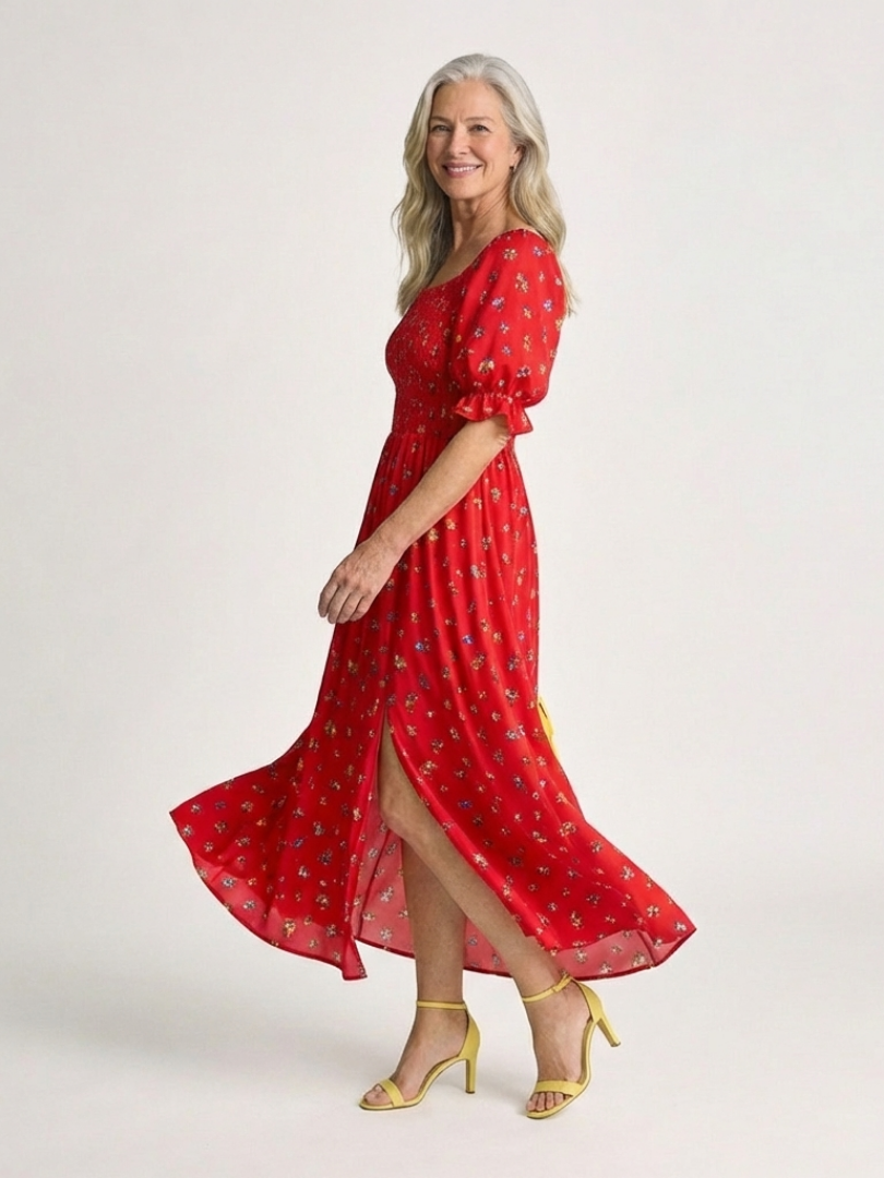 Margot Biarritz - Robe midi à manches bouffantes Delphine