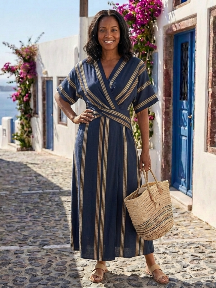 Margot Biarritz - Robe Midi Croisée Rayée Saphira