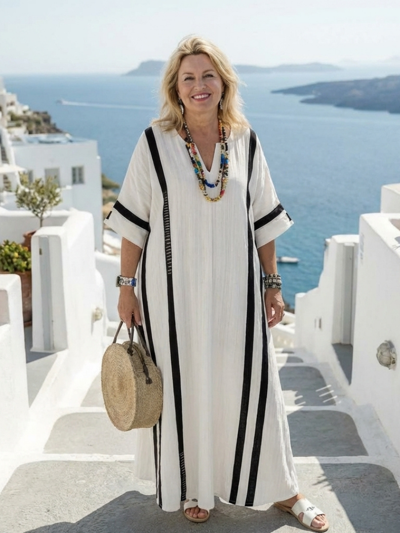 Margot Biarritz - Robe Maxi à Manches Courtes Elvienne