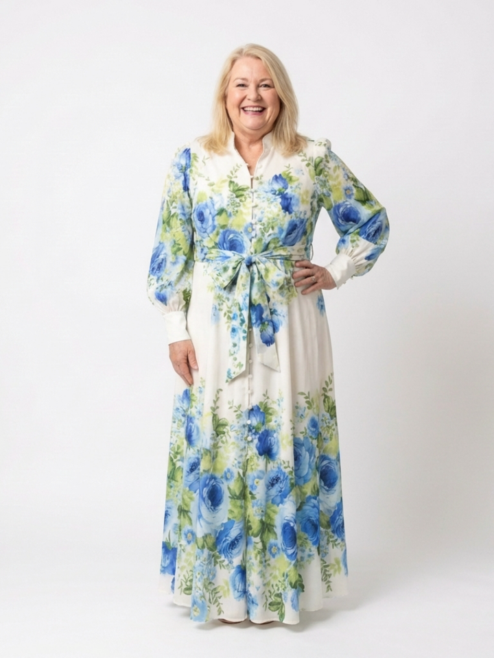 Margot Biarritz - Robe Maxi à Manches Longues Fleurs Nora