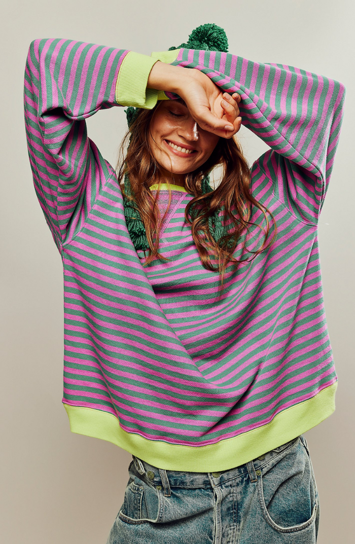 Margot Biarritz - Pull Oversized Rayé à Manches Longues