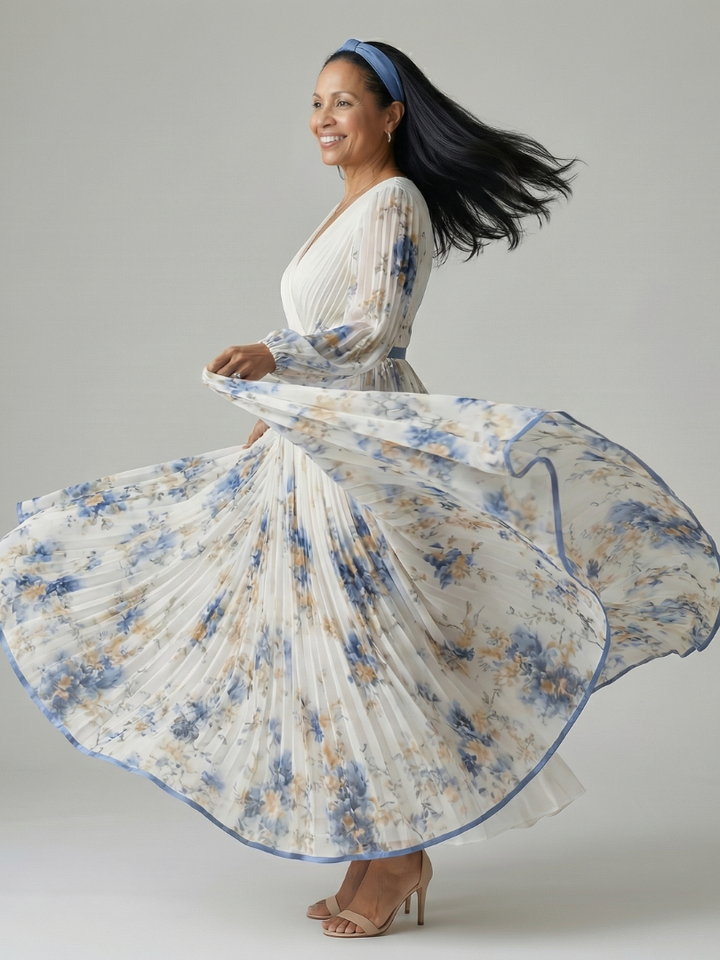 Margot Biarritz - Robe Midi Plissée à Enveloppe Rielle