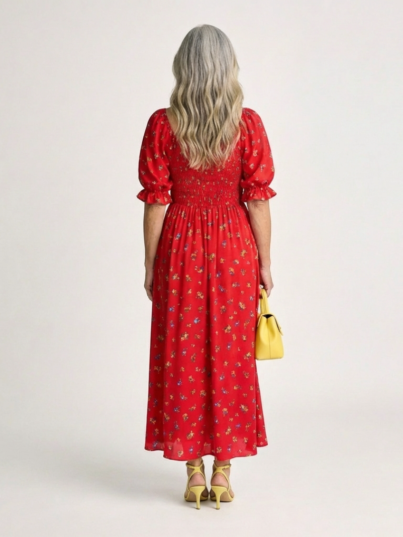 Margot Biarritz - Robe midi à manches bouffantes Delphine
