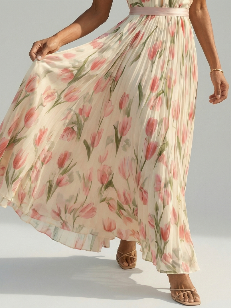 Margot Biarritz - Robe Midi à Col Halter à Fleurs Aurelle