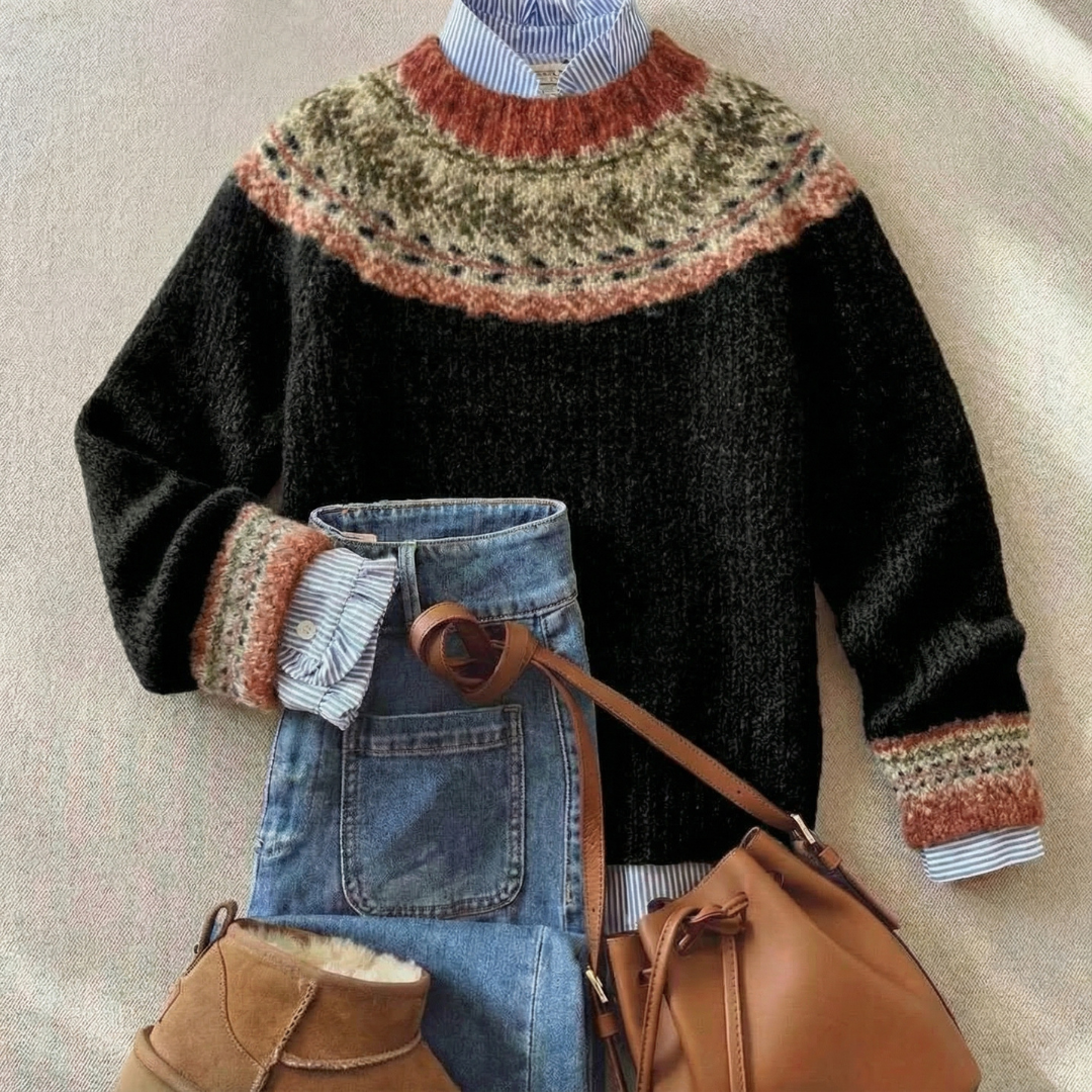 Margot Biarritz - Pull Classique avec Motif Nordique