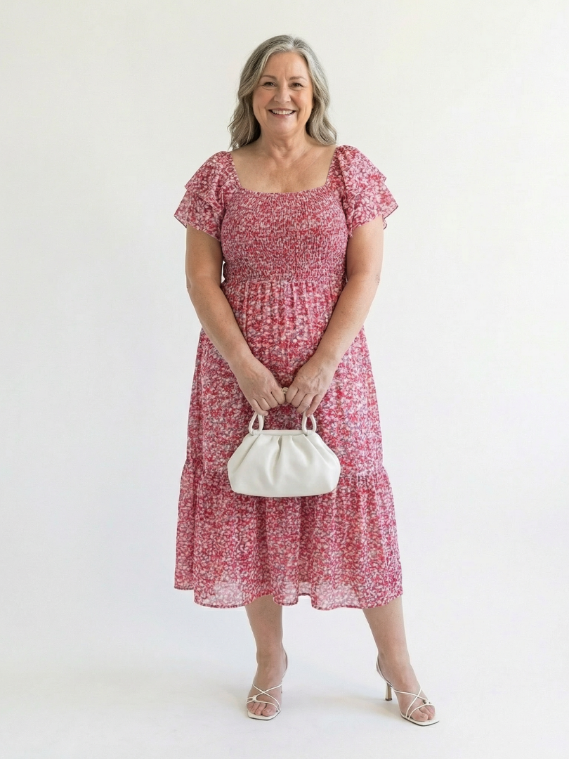 Margot Biarritz - Robe Midi Florale à Épaules Nues Odette