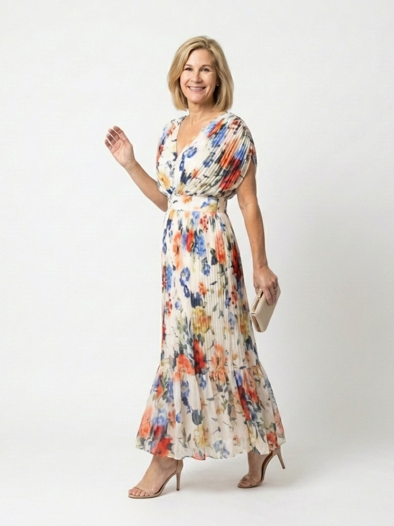 Margot Biarritz - Robe Midi Fleurie Plissée Savannah
