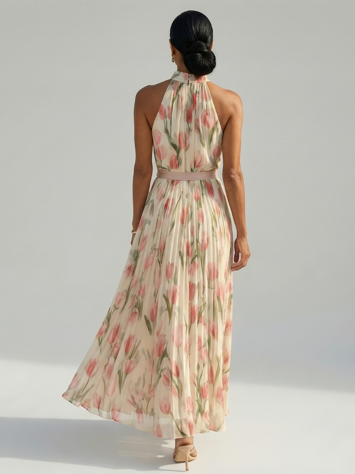 Margot Biarritz - Robe Midi à Col Halter à Fleurs Aurelle