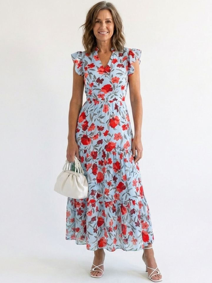 Margot Biarritz - Robe Midi Évasée Imprimée Fleurie Lilas