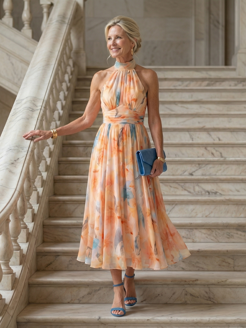 Margot Biarritz - Robe Midi à Col Halter Doux Elin