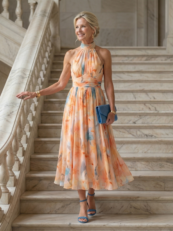 Margot Biarritz - Robe Midi à Col Halter Doux Elin