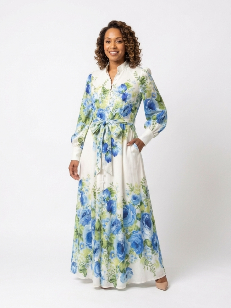 Margot Biarritz - Robe Maxi à Manches Longues Fleurs Nora