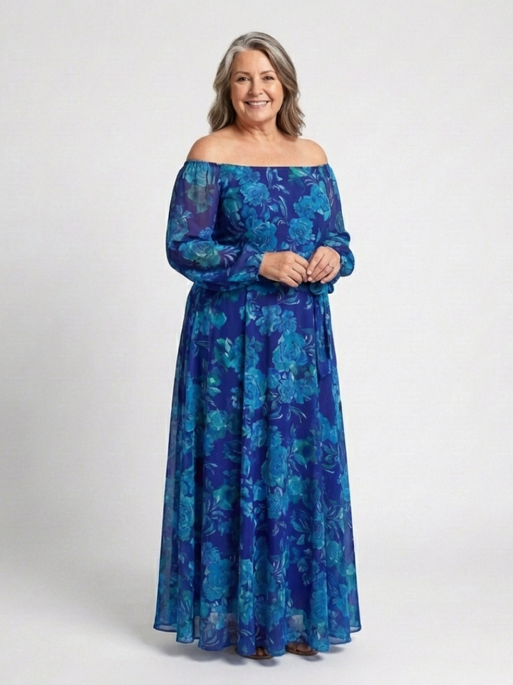 Margot Biarritz - Robe Maxi Fleurie à Épaules Dégagées