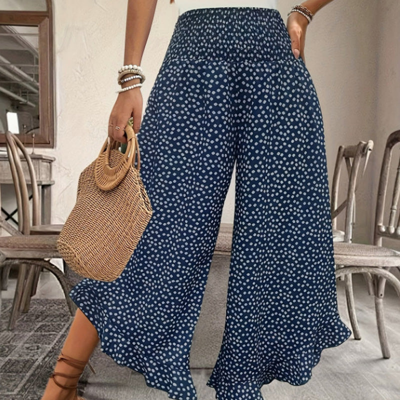 Margot Biarritz - Pantalons larges à volants taille haute imprimés décontractés
